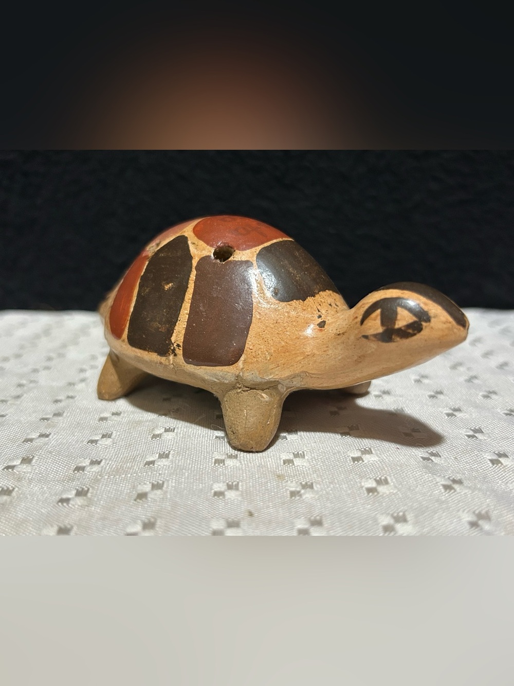 South American Pottery Turtle Whistle Mid Century Ocarina Flute Hand Painted VTG